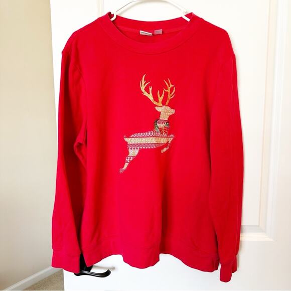 Holiday Editions Christmas Embroidered Reindeer Grandma Cottage Sears Sweatshirt - Picture 1 of 5